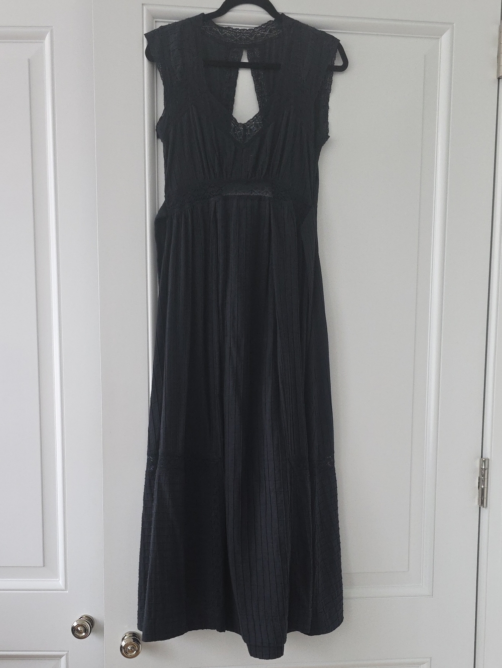 Free People Black Lace-Trim Backless Maxi Dress -suze Xs
